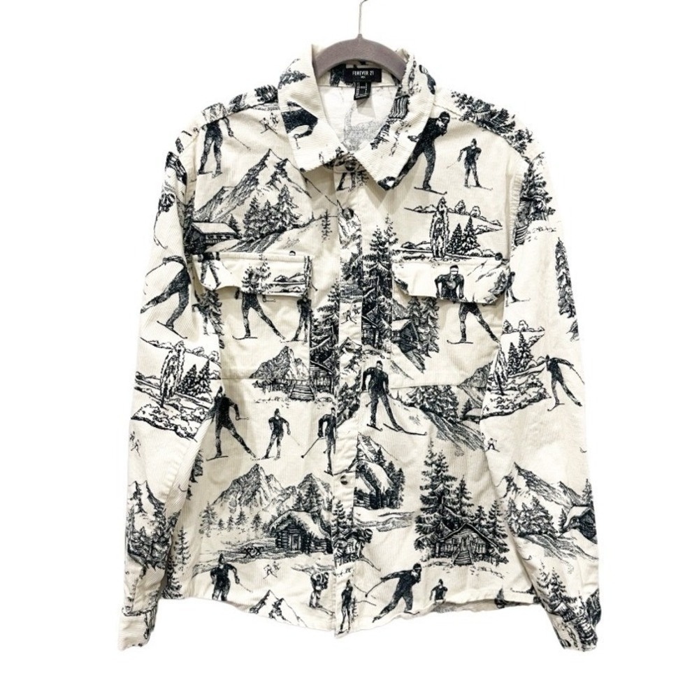 Cabincore Ski Lodge Corduroy Button Down Shacket Shirt Size Large